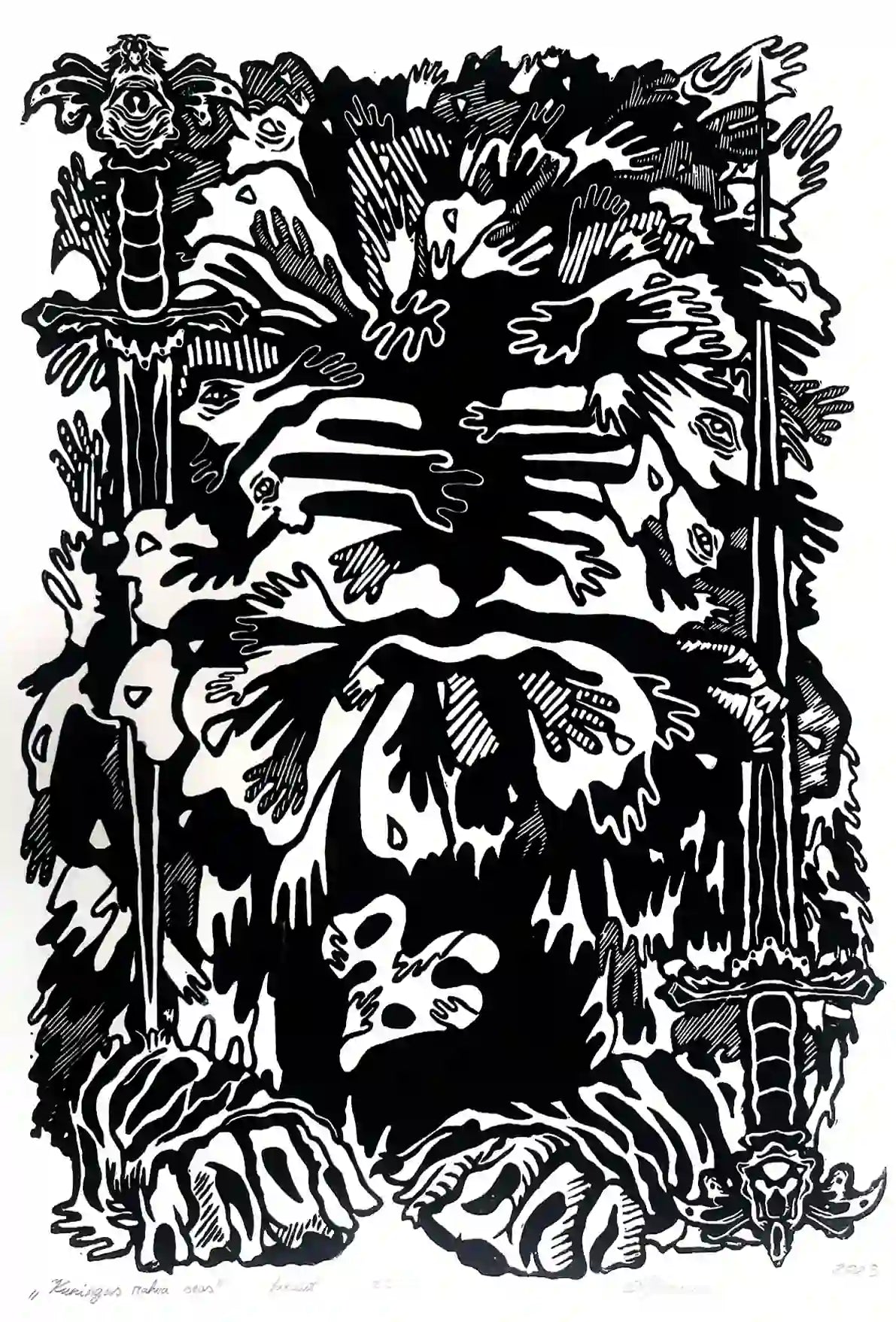  Linocut print inspired by folklore guardian against spirits and phantoms