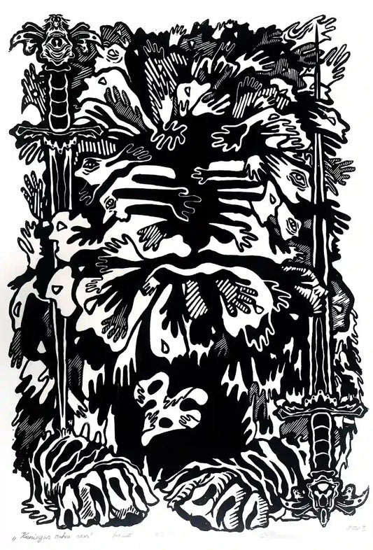  Linocut print inspired by folklore guardian against spirits and phantoms