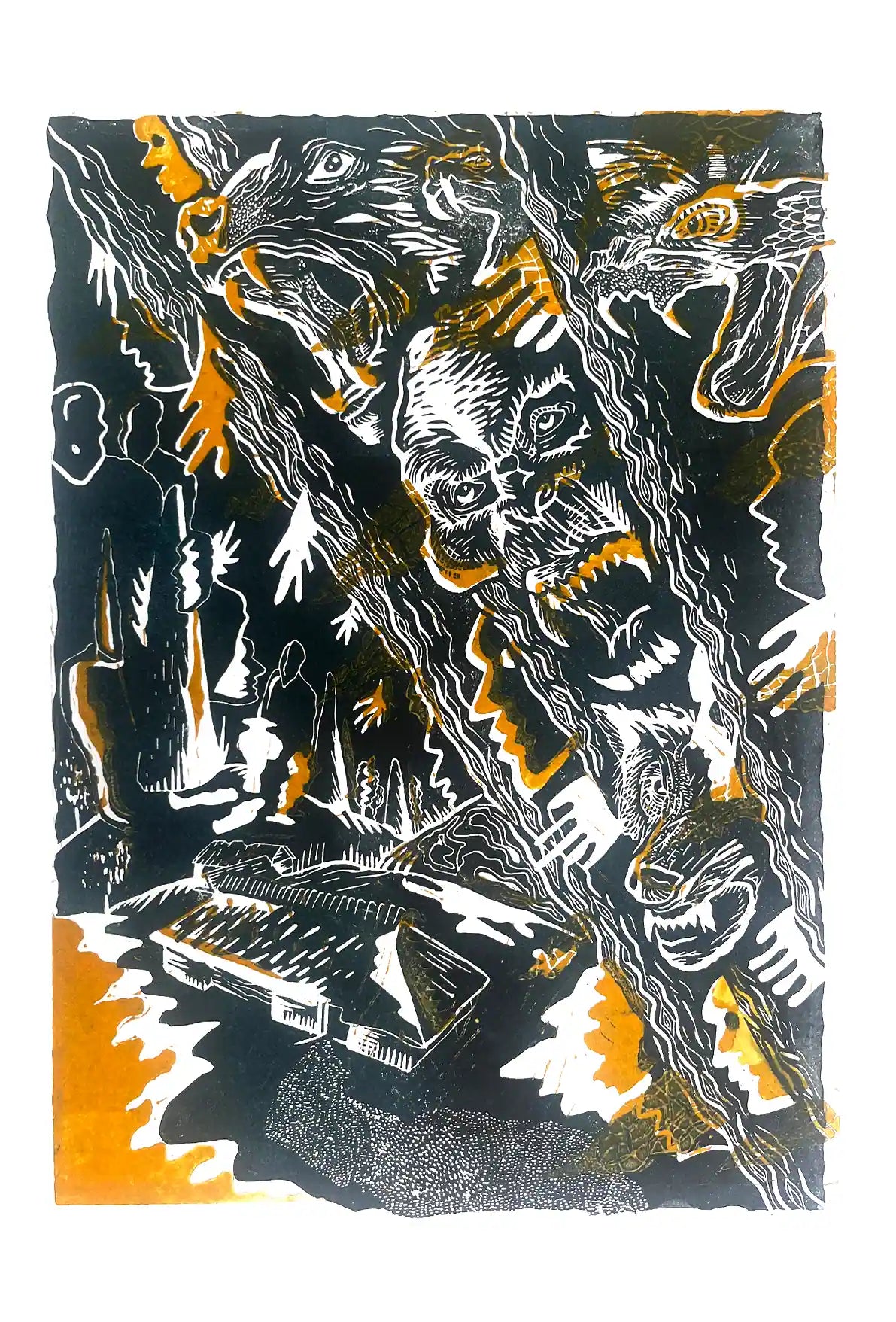 Linocut print esonian folklore Mees Kes Teadis Ussisõnu